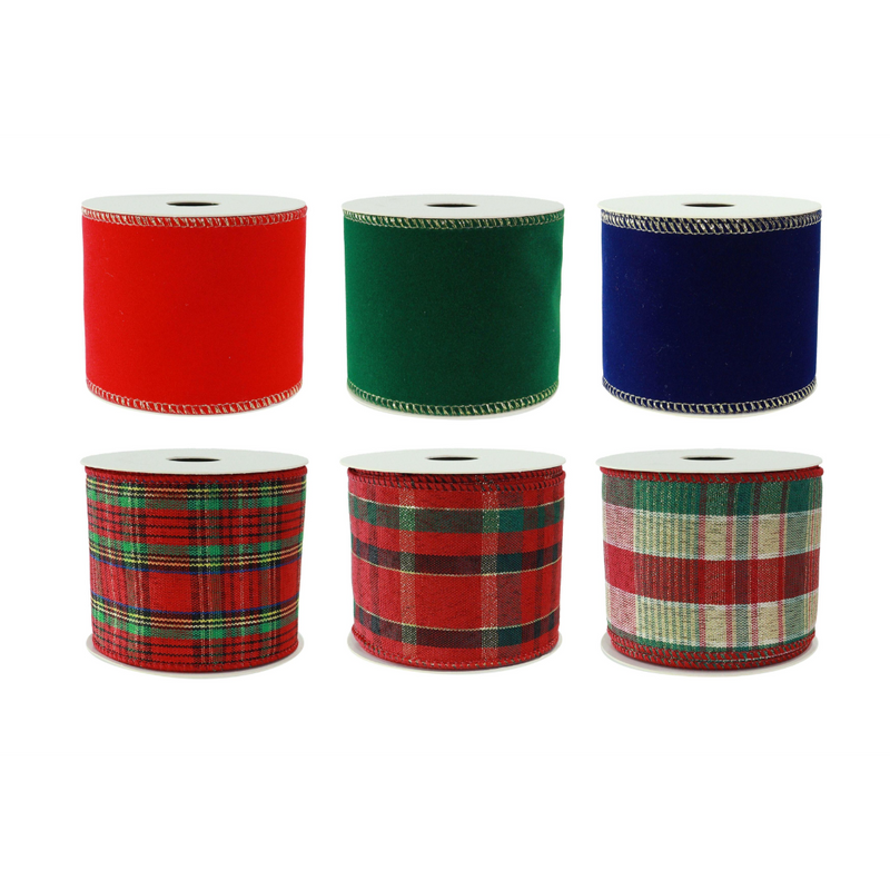 Assorted luxe tartan Christmas ribbon 63mm x 2.7m