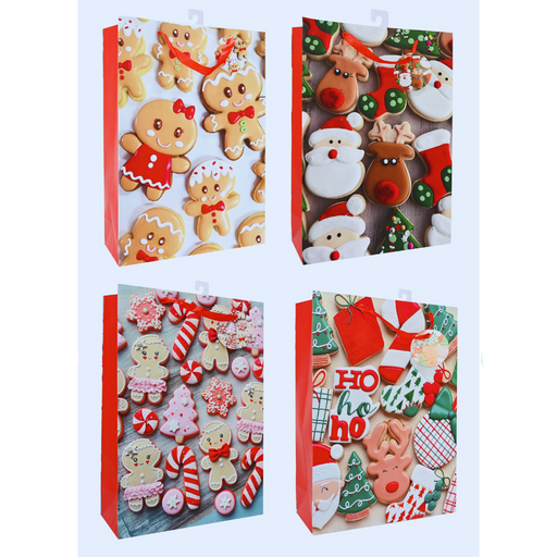 Giftbag Xmas Cookies Glitter XL Asstd