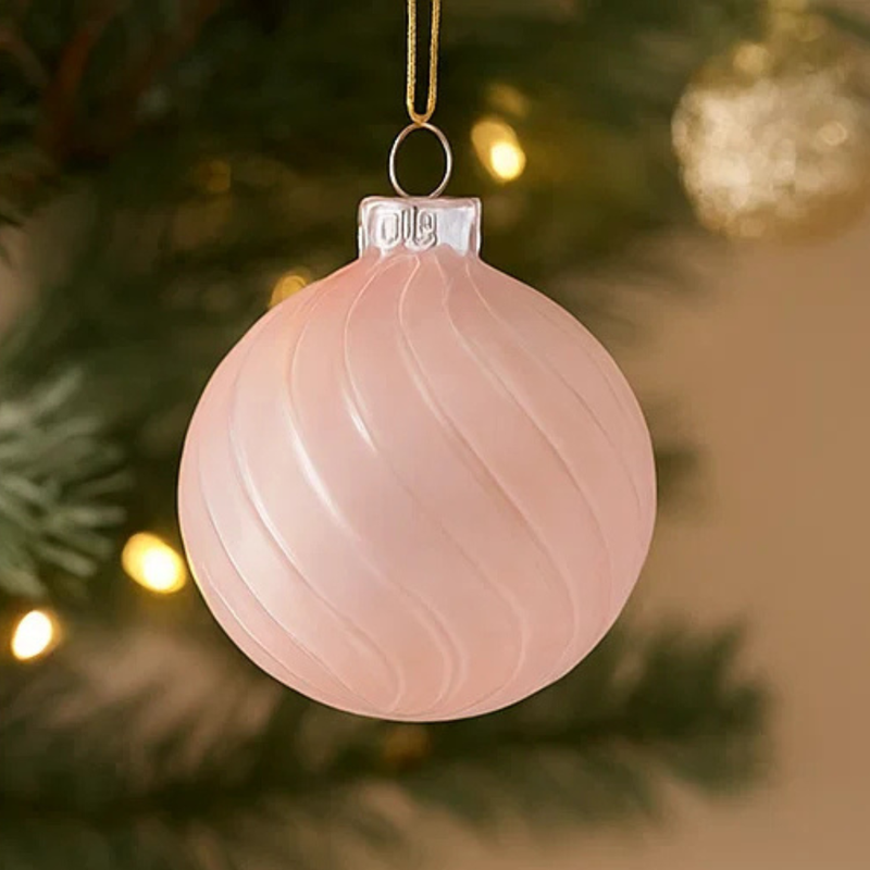 Bauble Soft Pink with Stripe Pattern 10cm