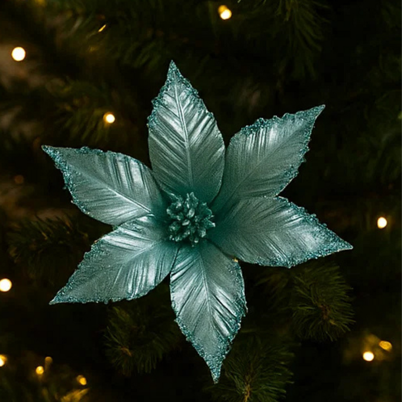 Poinsettia With Clip Pale Blue X350539 30cm