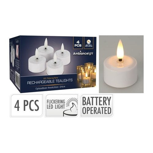 Four USB rechargeable LED tealights
