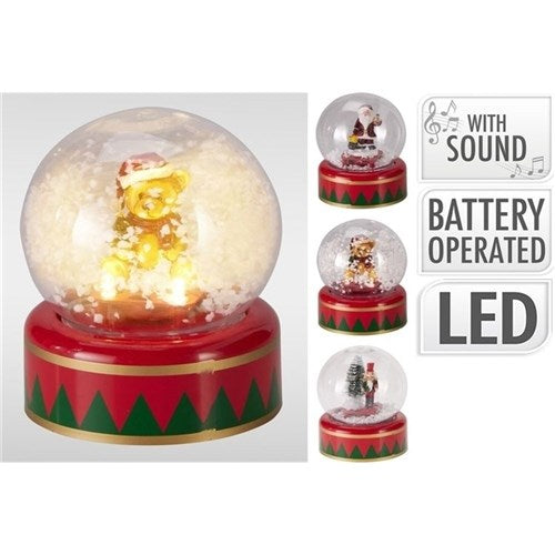12.5cm LED Christmas snow globe three assorted designs