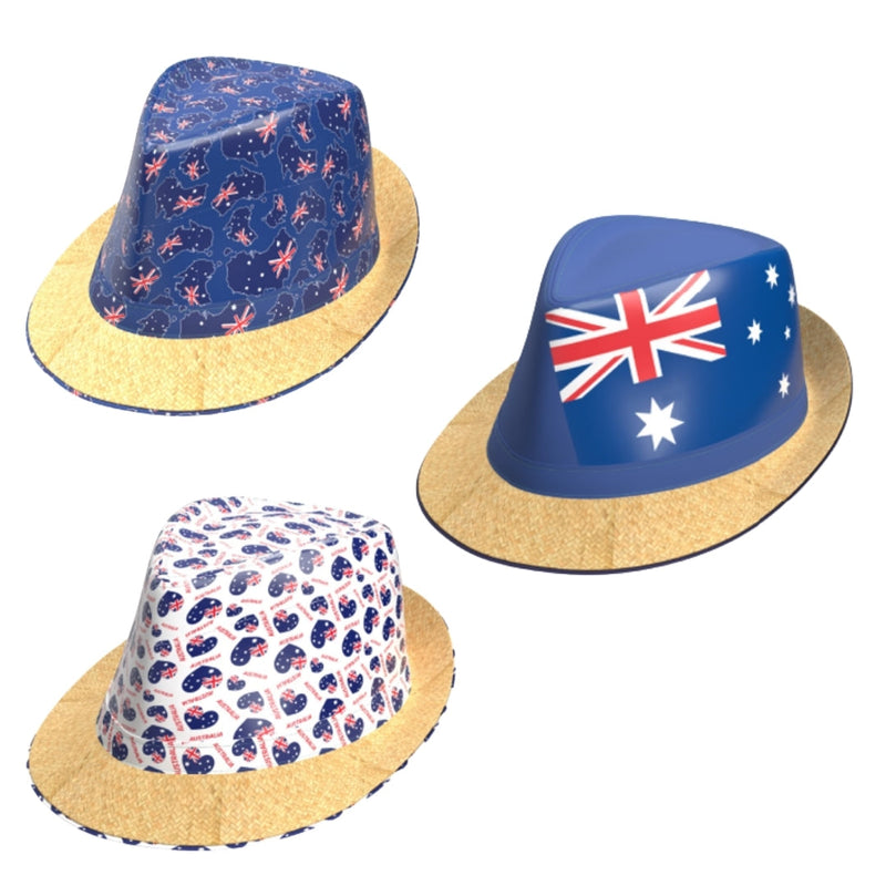 Australian themed straw trilby hat