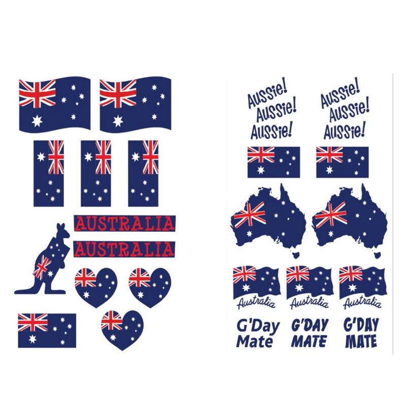 Pack of 12 assorted Australian themed temporary tattoos