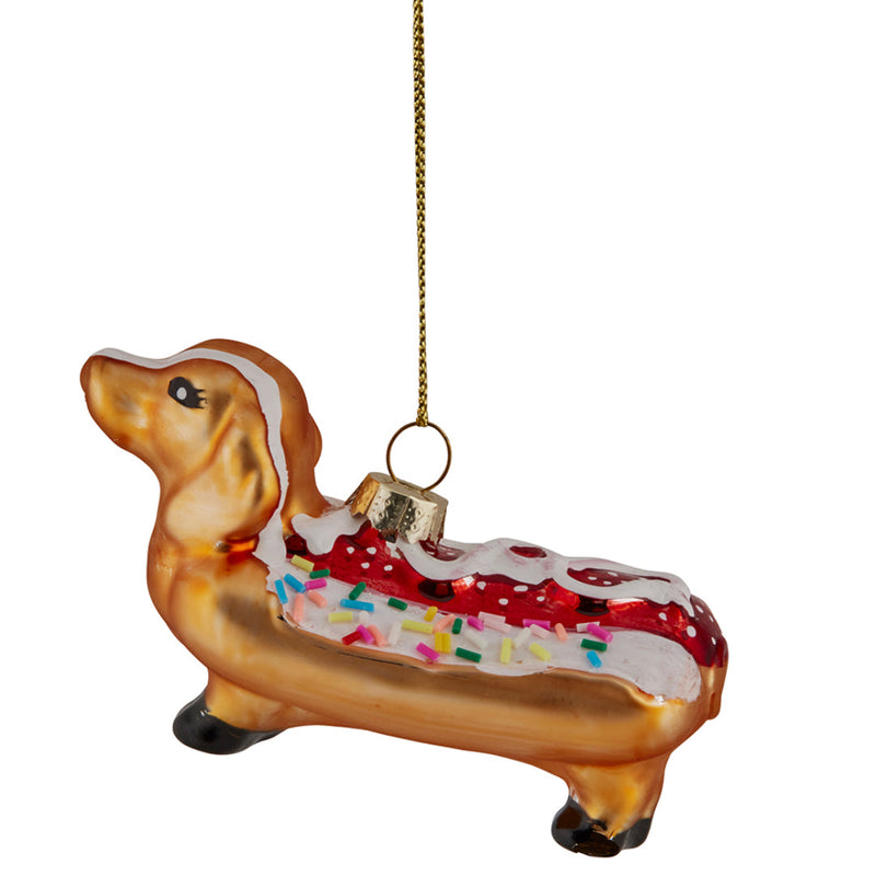 Ronis Christmas Tree Deco Sausage Dog Hotdog Glass