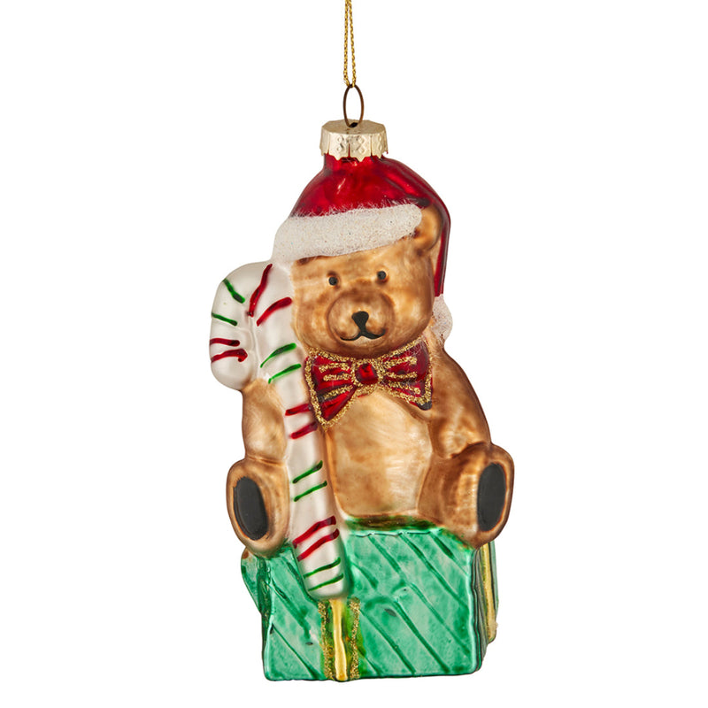 Ronis Christmas Tree Deco Bear on Gift Box Glass