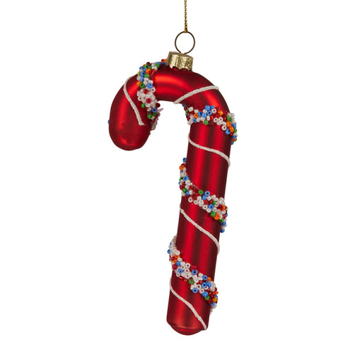Ronis Christmas Tree Deco Red Candy Cane w Sprinkles Glass