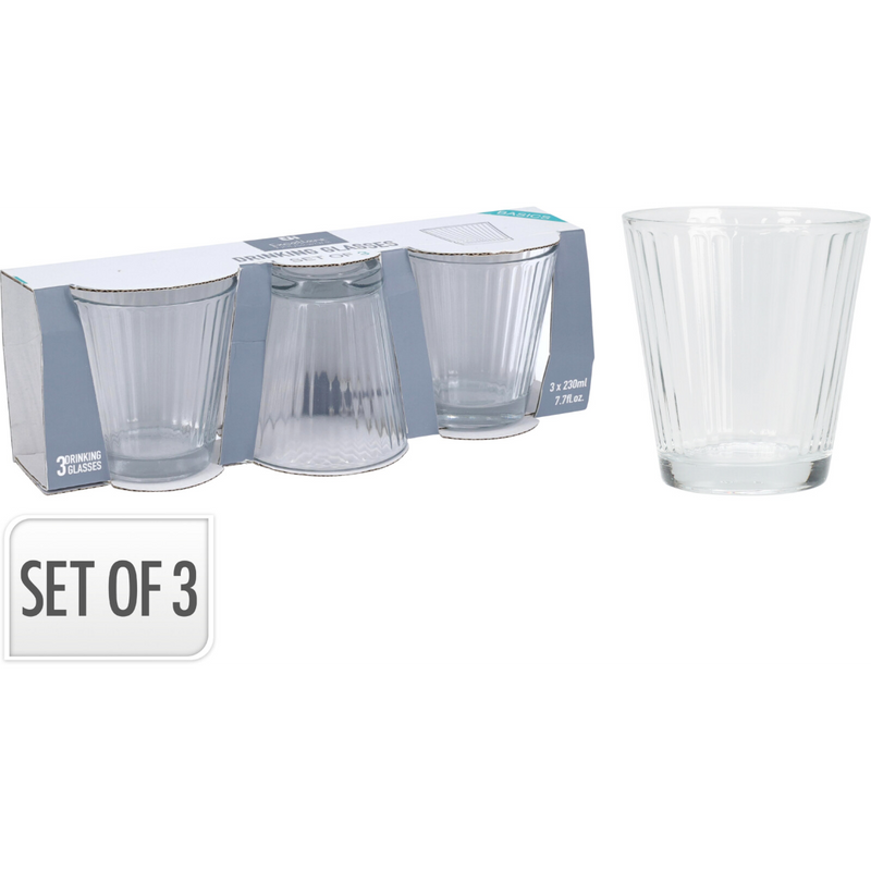 3 piece drinking glass set 230ml