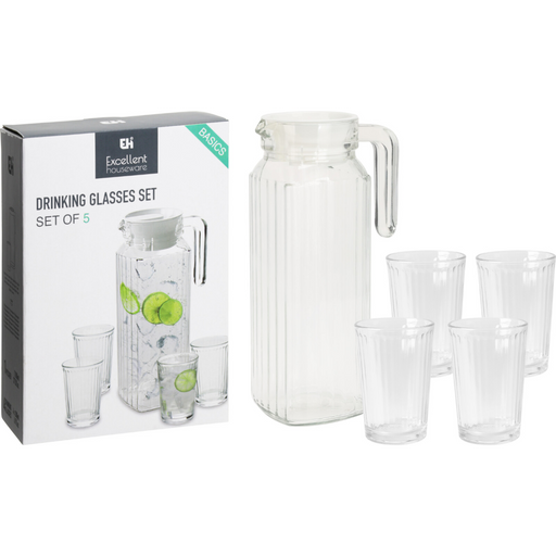 drinkware set with 1100ml pitcher and four 200ml glasses