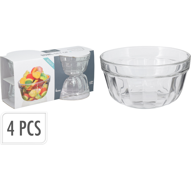 4 piece glass bowl set 460ml