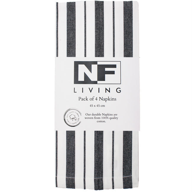 French Stripe Napkins Black45x45cm 4pk