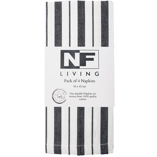 French Stripe Napkins Black45x45cm 4pk