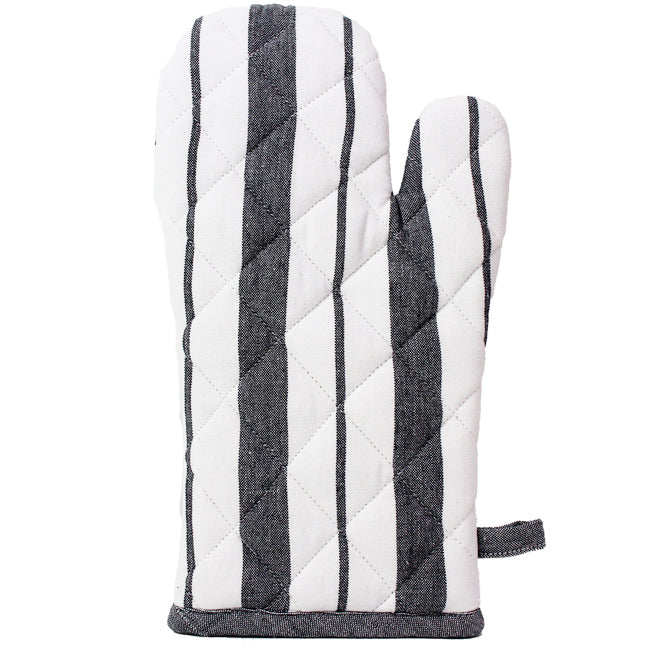 French Stripe Oven Mittens Black 16x32cm