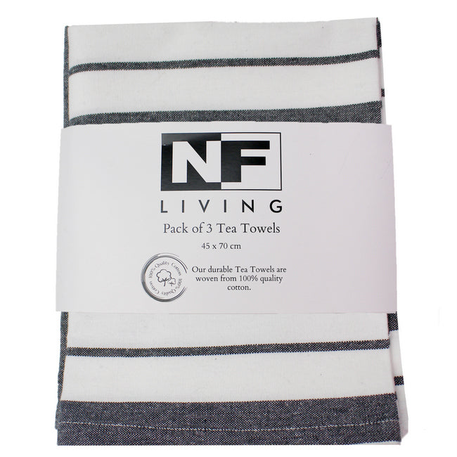 French Stripe Tea Towel Black 45x70cm 3pk