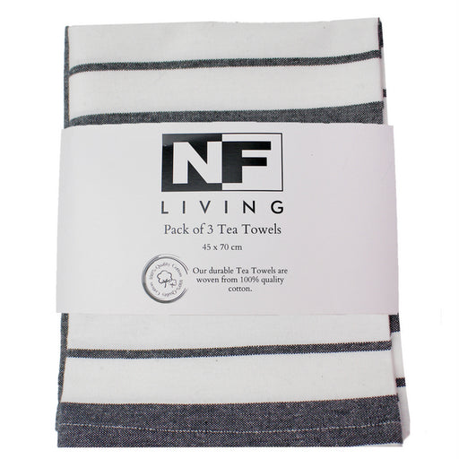 French Stripe Tea Towel Black 45x70cm 3pk