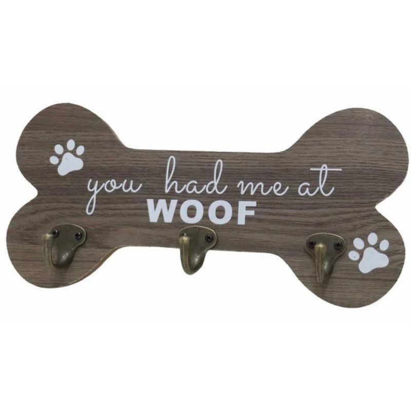 You Had Me At Woof wall hook 30.5cm dog-themed key and leash hook rack for entryway and pet organisation.