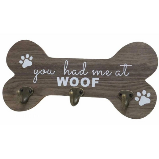 You Had Me At Woof wall hook 30.5cm dog-themed key and leash hook rack for entryway and pet organisation.