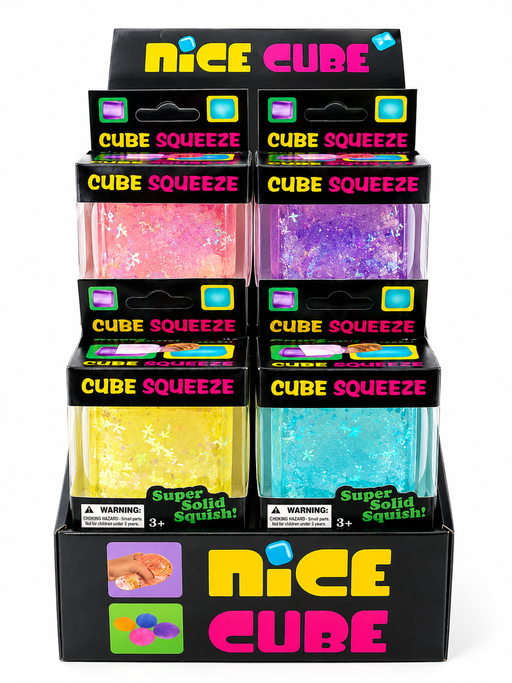 Mixed colour glitter and glow squishy cube display box
