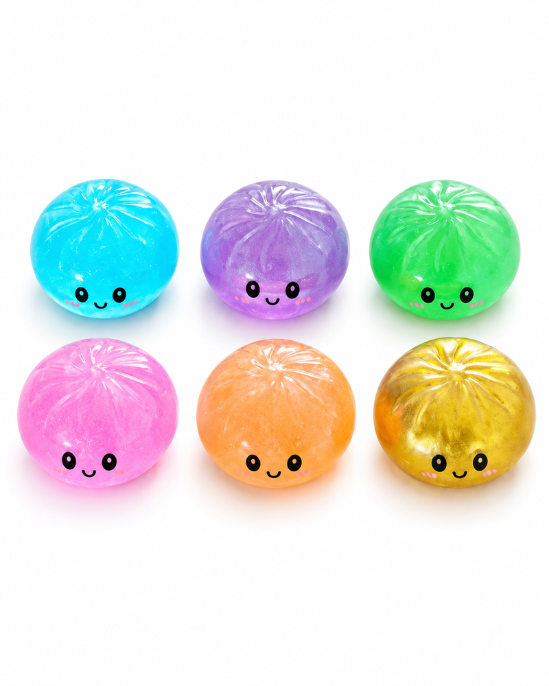 Rainbow finish emoji squish bun in steamer basket display