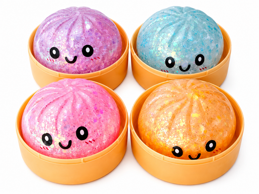 Crystal gel emoji squish bun in steamer basket display