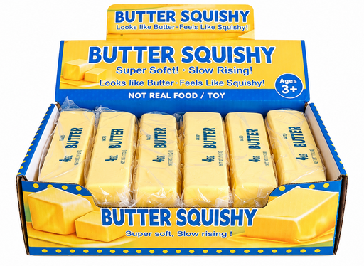 Butter shaped squishy squeeze toy in display box