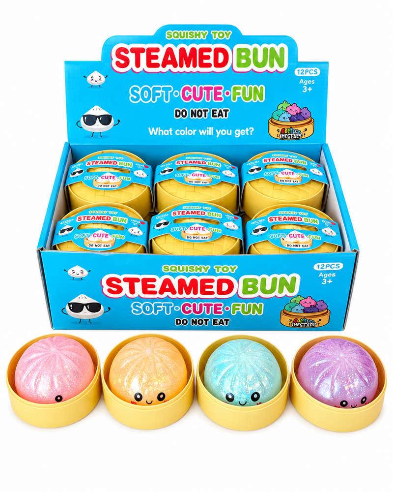 Glow-in-Dark Bun W/Glitter in Steamer Mixed Colour 9cm