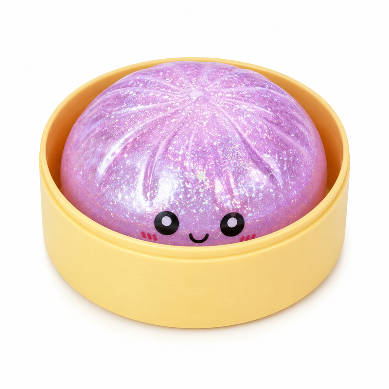 Glow-in-Dark Bun W/Glitter in Steamer Mixed Colour 9cm