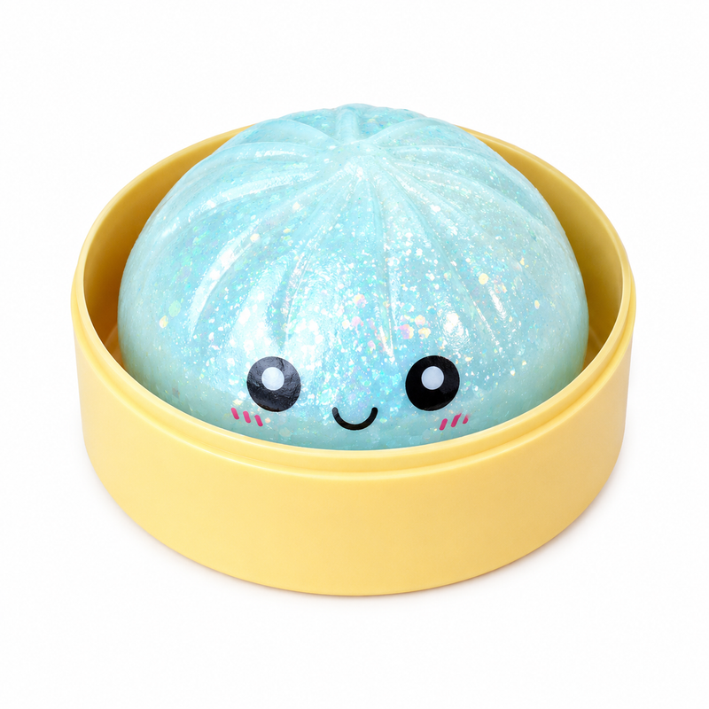 Glow-in-Dark Bun W/Glitter in Steamer Mixed Colour 9cm