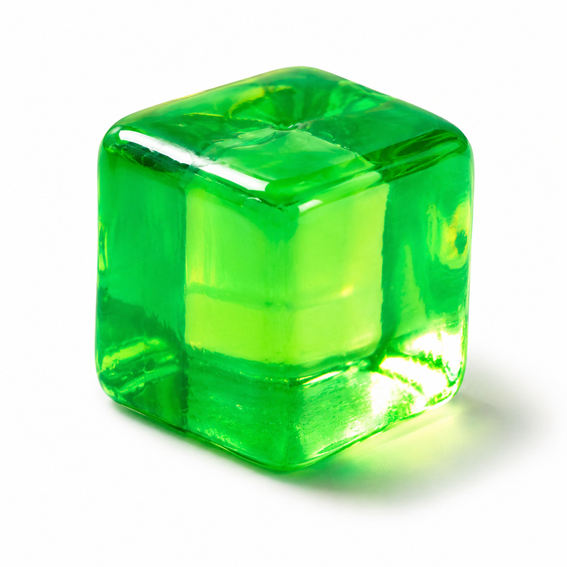 Green transparent cube on a white background