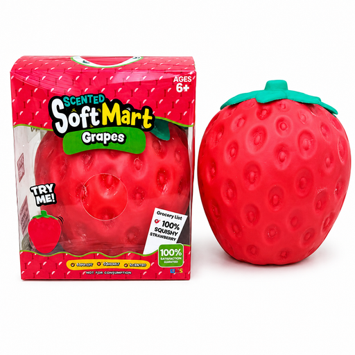 Giant strawberry squish toy in PVC gift box, 13 cm
