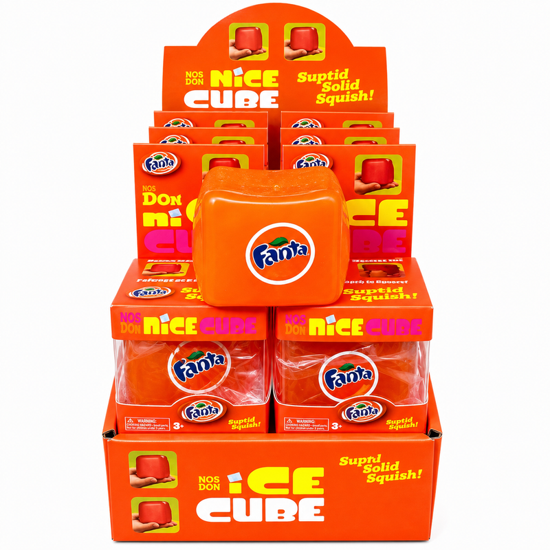 Fanta themed ice cube squishy toy 6x6cm