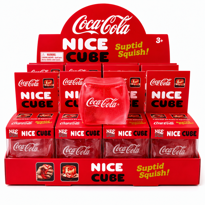 Coca Cola themed ice cube squishy toy 6x6cm