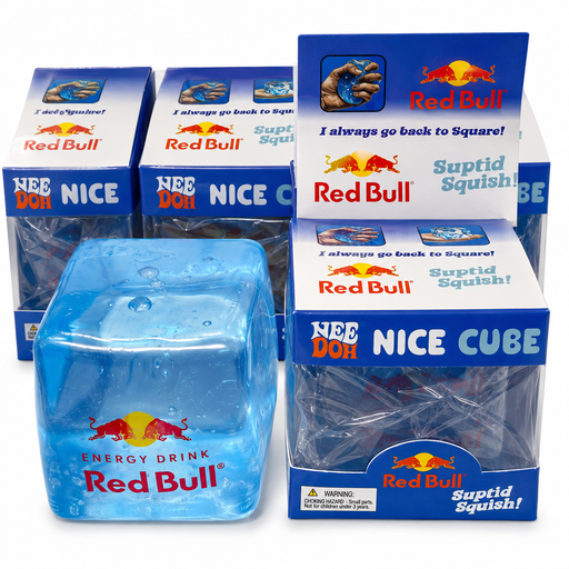 Red Bull themed ice cube squishy toy 6x6cm