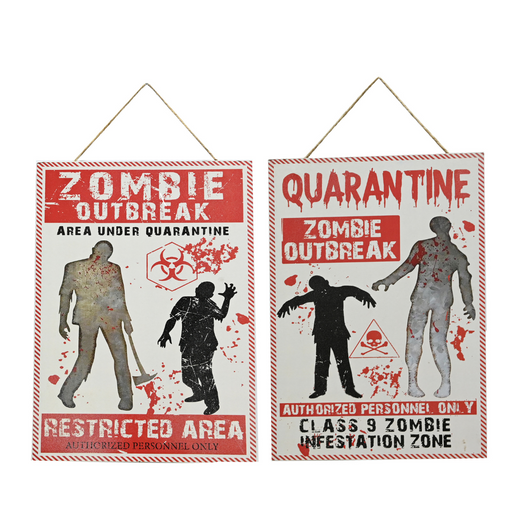 Ronis Zombie Zone Hanging Plaque 40Cm 2 Asstd