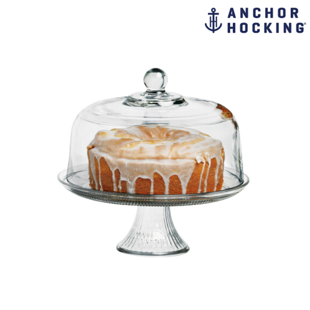 Anchor Hocking Presence Cake Set - 13 Inch Platter & 11 Inch Glass Dome, Retro Punch Bowl Style - View #8
