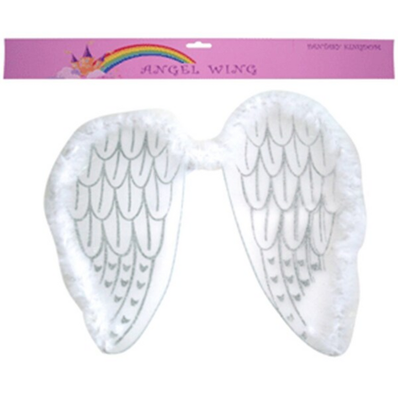 A pair of white angel wings with decorative