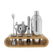 Avanti 10 Piece stainless steel bar set with bamboo stand for cocktails and home bartending
