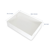 White rectangular box with dimensions labeled on a white background