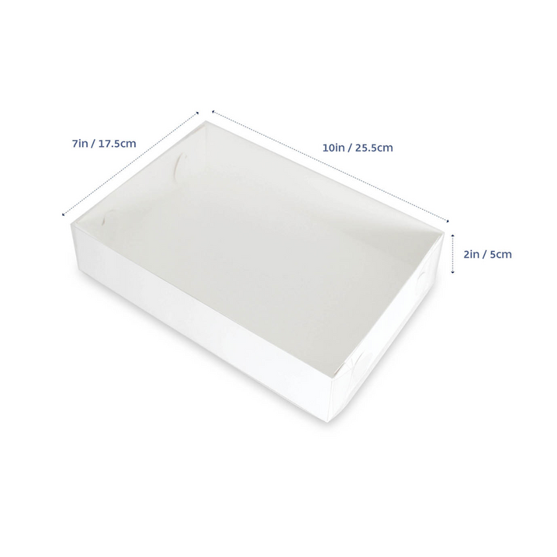 White rectangular box with dimensions labeled on a white background