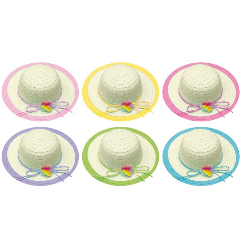 Bonnet with Coloured Trim and Twine Bow Assorted