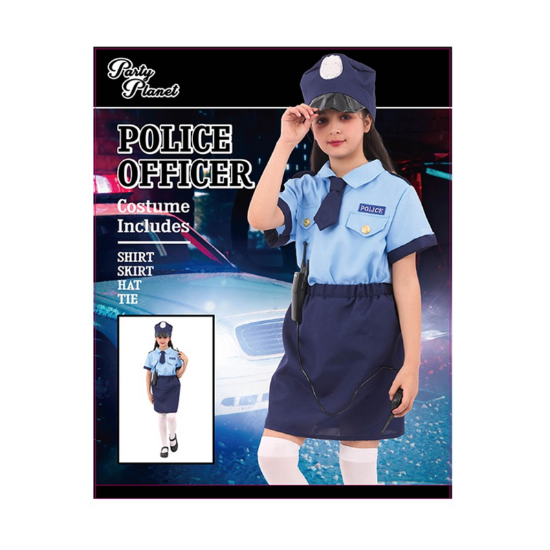 Girl Policewoman Costume-Including Shirt, Skirt, Hat, Tie, Size XXLarge 11-12Yo, Height Approx. 152cm, Waist Approx. 64cm