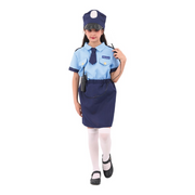 Girl Policewoman Costume-Including Shirt, Skirt, Hat, Tie, Size XXLarge 11-12Yo, Height Approx. 152cm, Waist Approx. 64cm – thumbnail
