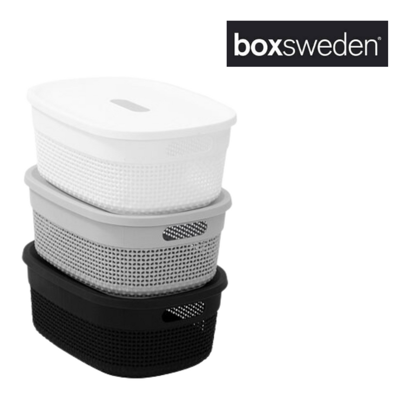 BOXSWEDEN BOSTON BASKET WITH LID LGE 38X27.5X15CM 3 ASSTD