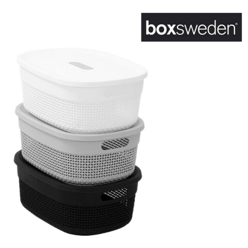 BOXSWEDEN BOSTON BASKET WITH LID LGE 38X27.5X15CM 3 ASSTD