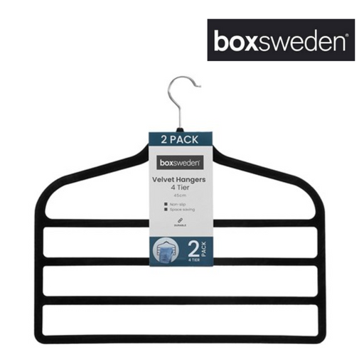 BOXSWEDEN VELVET 4 TIER TROUSER HANGERS 2PK 45CM