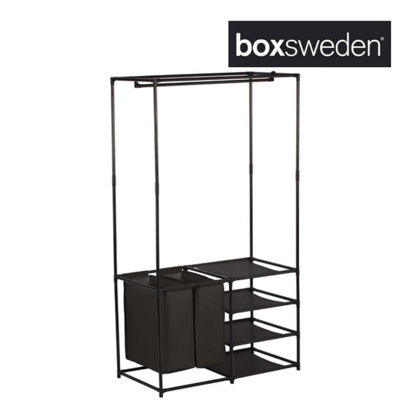 BOXSWEDEN WARDROBE ORGANISER 4 SHELF WITH LAUNDRY BAG 87X44.5X158CM