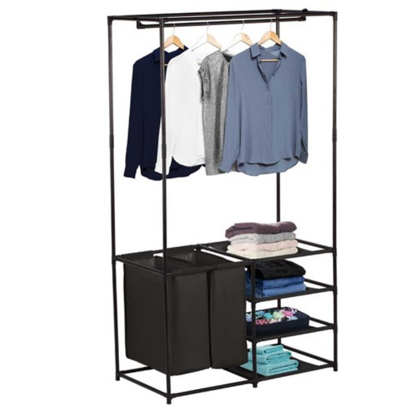 BOXSWEDEN WARDROBE ORGANISER 4 SHELF WITH LAUNDRY BAG 87X44.5X158CM