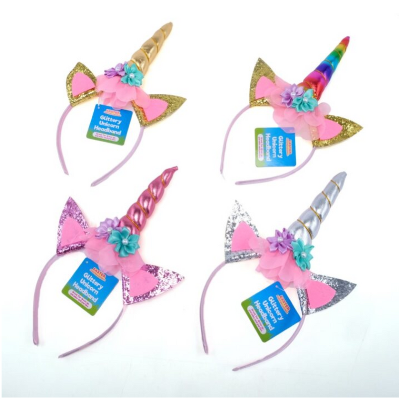 Bunny Ear Unicorn Headband With Glitter 17cm x 26cm Assorted
