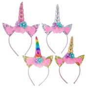 Bunny Ear Unicorn Headband With Glitter 17cm x 26cm Assorted
