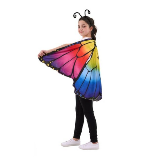 Butterfly Cape and Headband Set 105x50cm – Colorful Kids Wings with Matching Antenna Headband